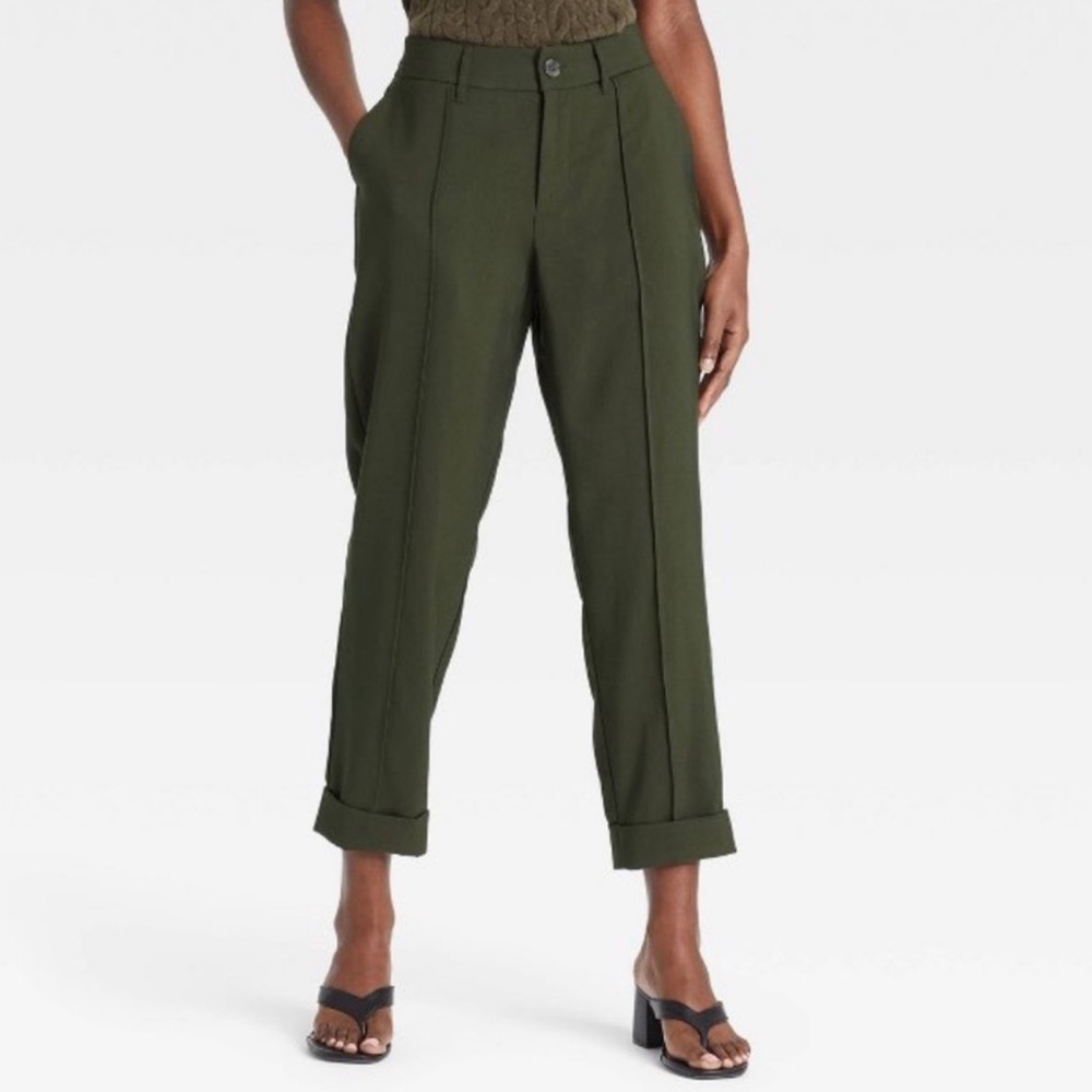 High-Rise Slim Straight Leg Pintuck Ankle Pants